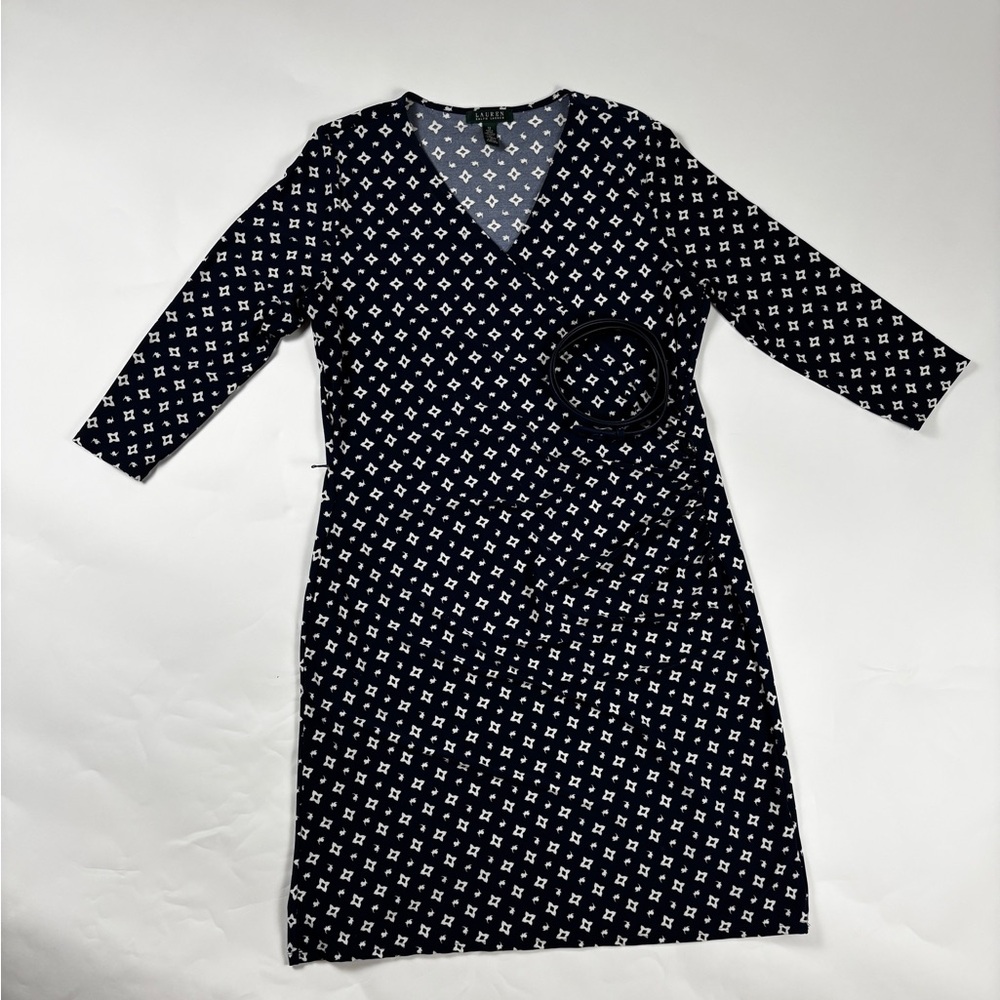 Ralph Lauren Navy and White Midi Dress